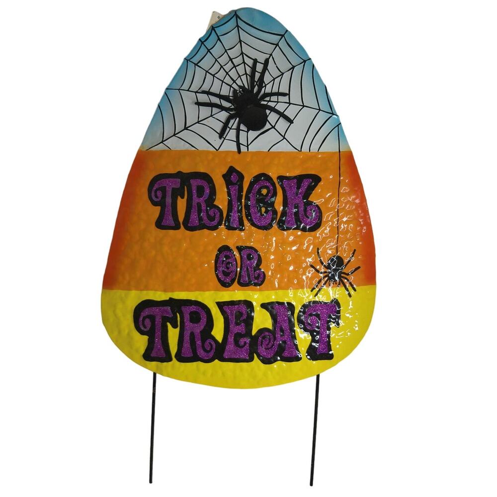 Halloween Candy Corn Trick Or Treat Metal Yard Sign New